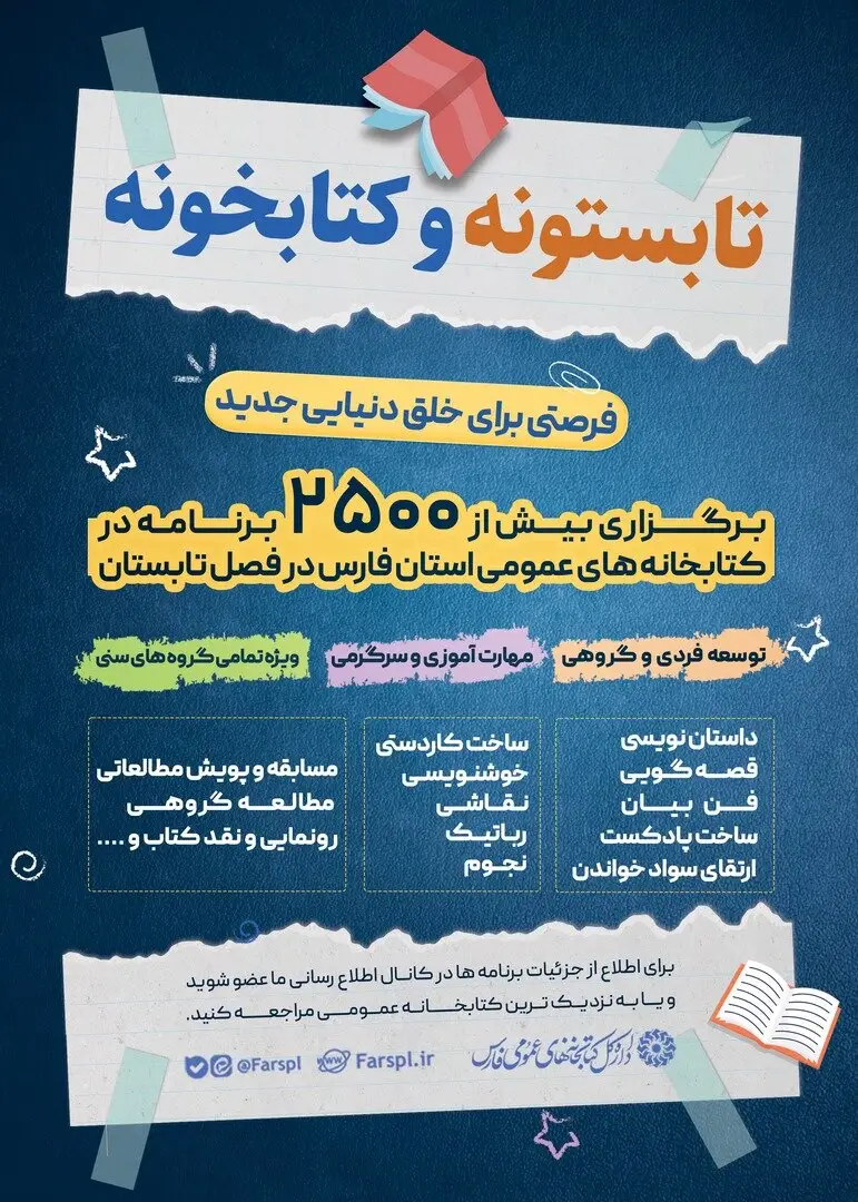 اجرای ۲۵۰۰ برنامه فرهنگی در کتابخانه‌های عمومی فارس/ تابستان امسال، کتابخانه‌های استان به کانون مهارت‌آموزی تبدیل می‌شوند